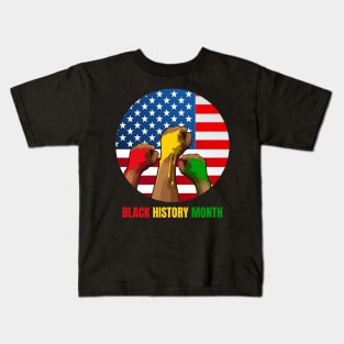 black history month american flag and fist Kids T-Shirt